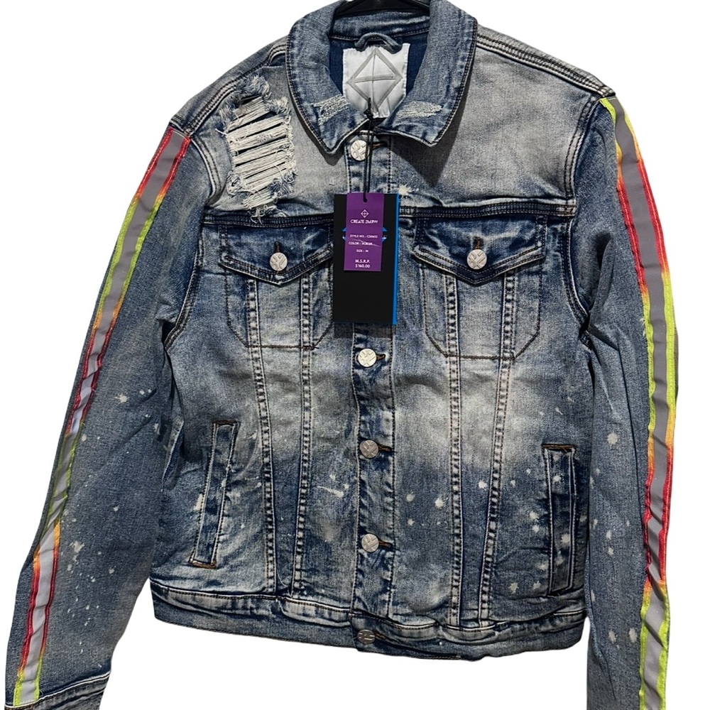 Stylish Denim Jacket with Red and Yellow Accents NWT